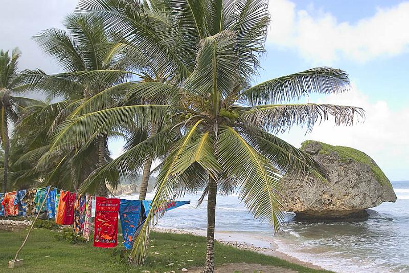 CRW_5117 Nov. 28, 2006 - Barbados.  Tapestries for sale on the beach.